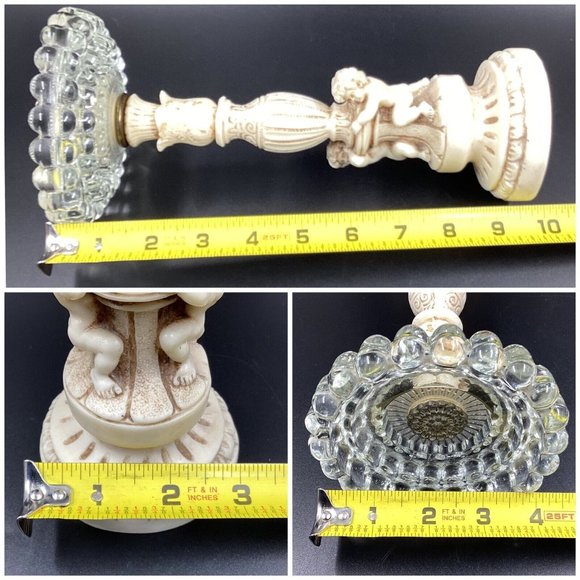 Vtg Mid Century Hollywood Regency Novelty Resin Cherub 10" Glass Ashtray Stand - Picture 10 of 16